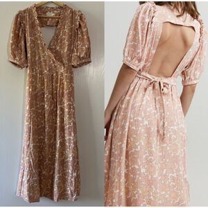 Atelier Rêve Womens Floral Maxi Open Back Dress Pink Cottagecore Size 36 Small 6